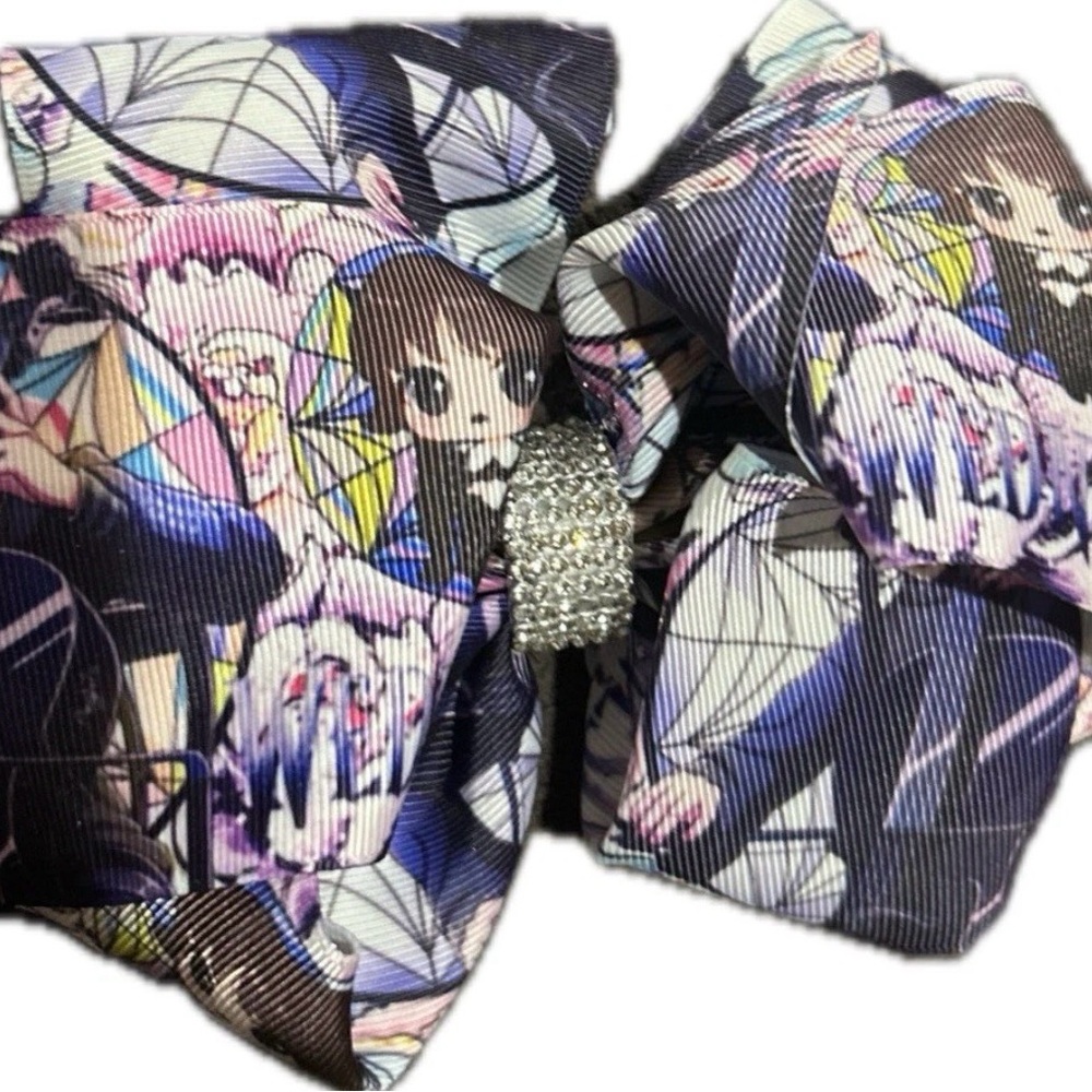 Anime Wednesday Adam Print Hair Bow with Rhinestone Accent